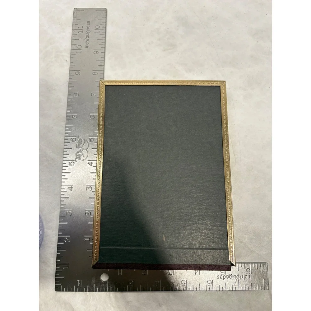 Vintage Gold Metal Glass Double Picture Frame Folding Hinged 5x7 Tabletop Decor